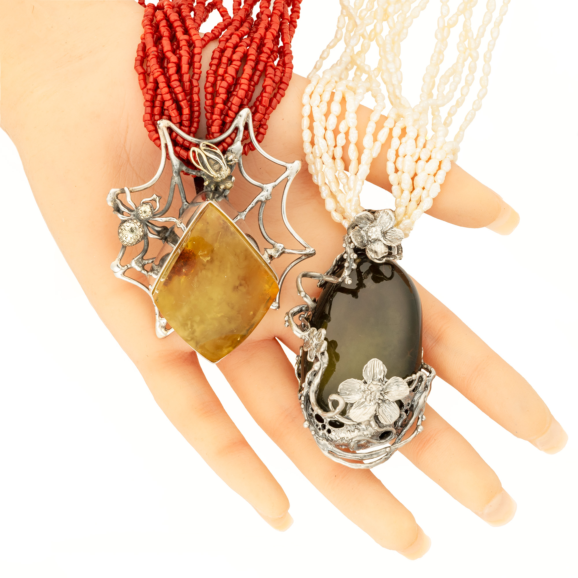 Sterling Silver and Baltic Amber Pendant with Spider and Fly 7